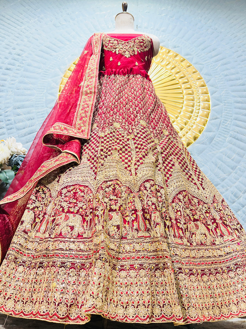 Unique Festive Red Bridal Lehenga with Elephant & Floral Motifs