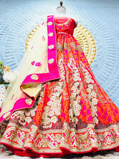 Radiant Multi-Color Bridal Lehenga Choli with Elaborate Zari & Thread Work