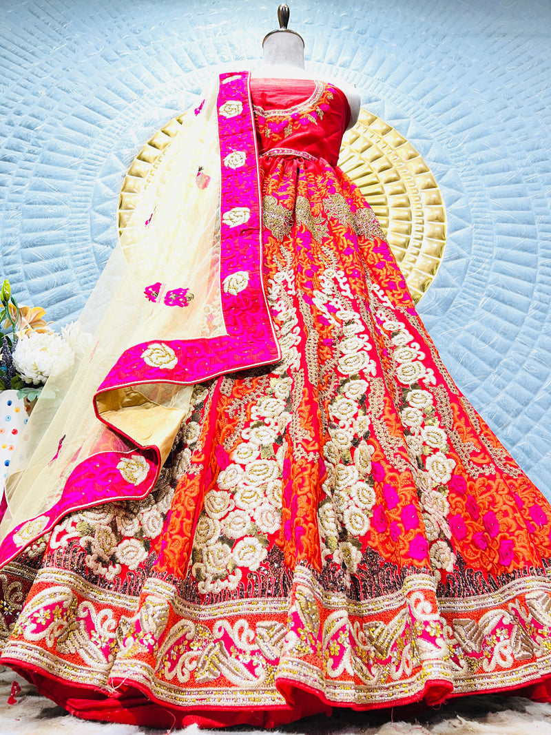 Radiant Multi-Color Bridal Lehenga Choli with Elaborate Zari & Thread Work