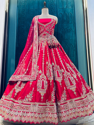 Majestic Crimson Red Bridal Lehenga with Heavy Zari & Sequin Work