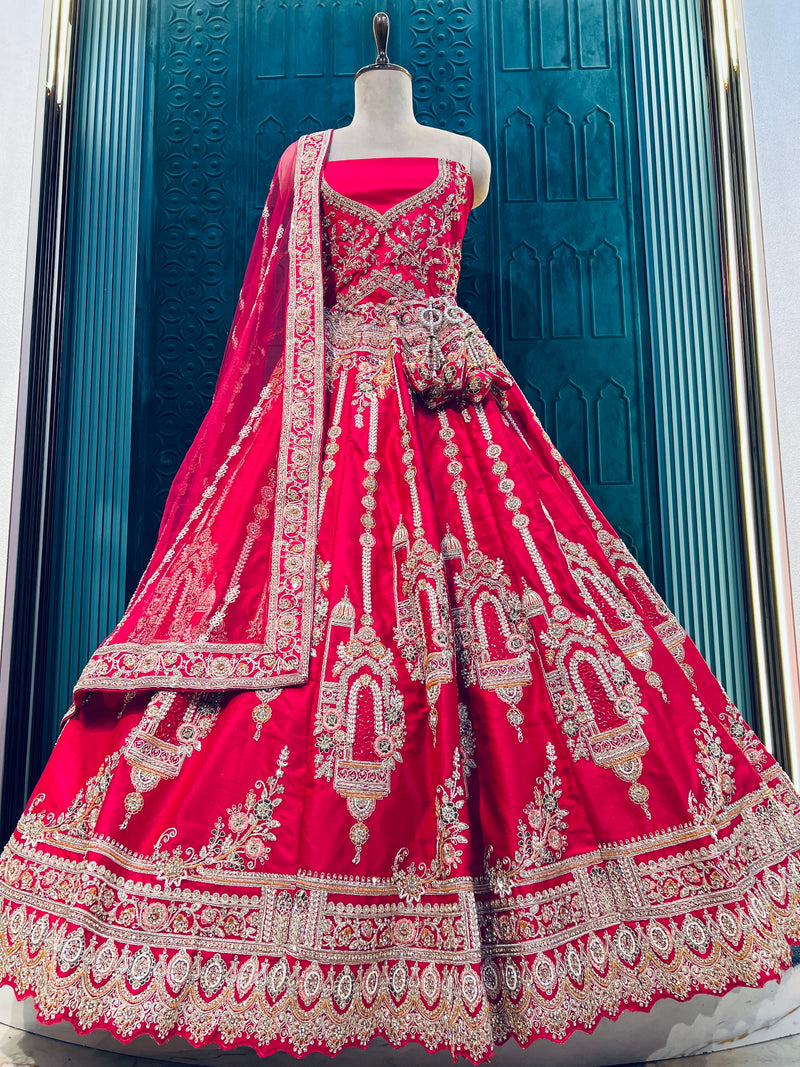 Majestic Crimson Red Bridal Lehenga with Heavy Zari & Sequin Work