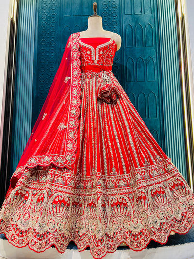Classic Bridal Red Lehenga with Intricate Gold & Dori Embroidery