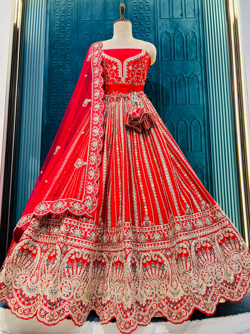 Classic Bridal Red Lehenga with Intricate Gold & Dori Embroidery