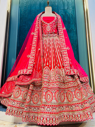 Radiant Fuchsia Red Bridal Lehenga with Ornate Thread & Stone Work