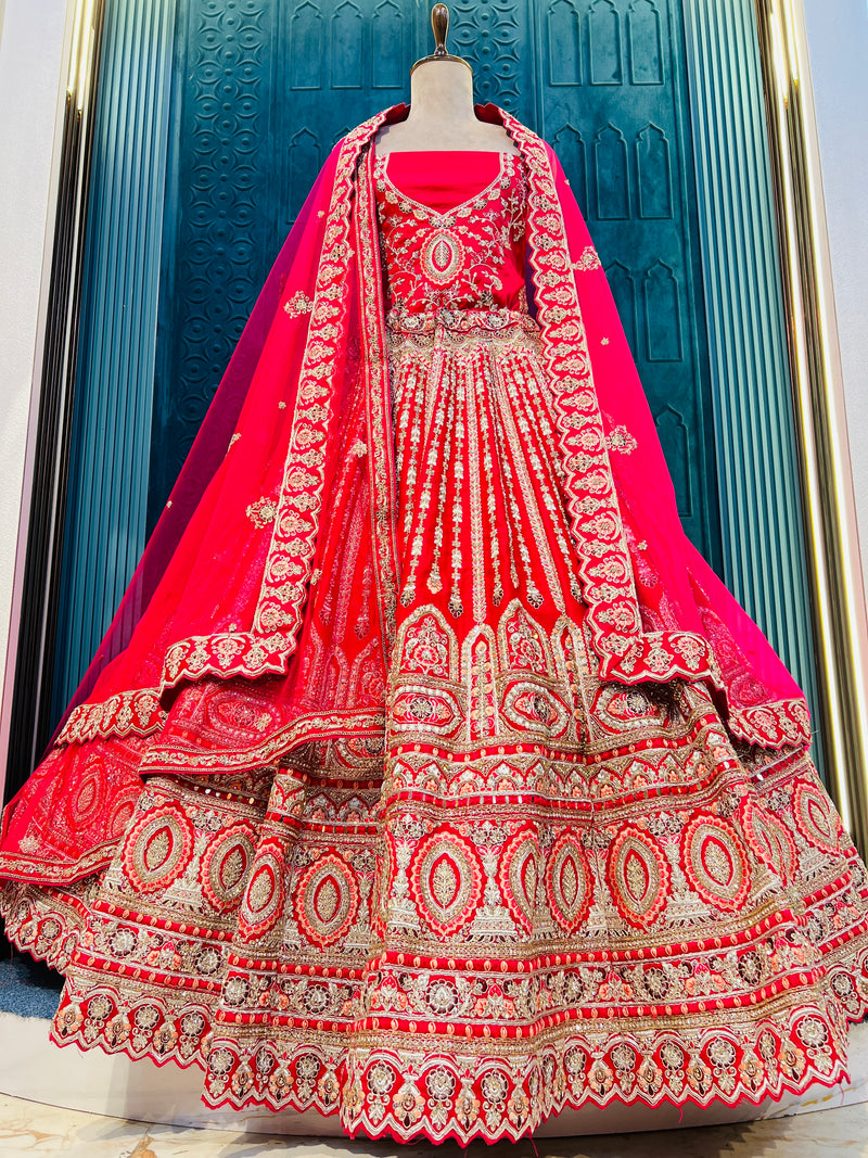 Radiant Fuchsia Red Bridal Lehenga with Ornate Thread & Stone Work