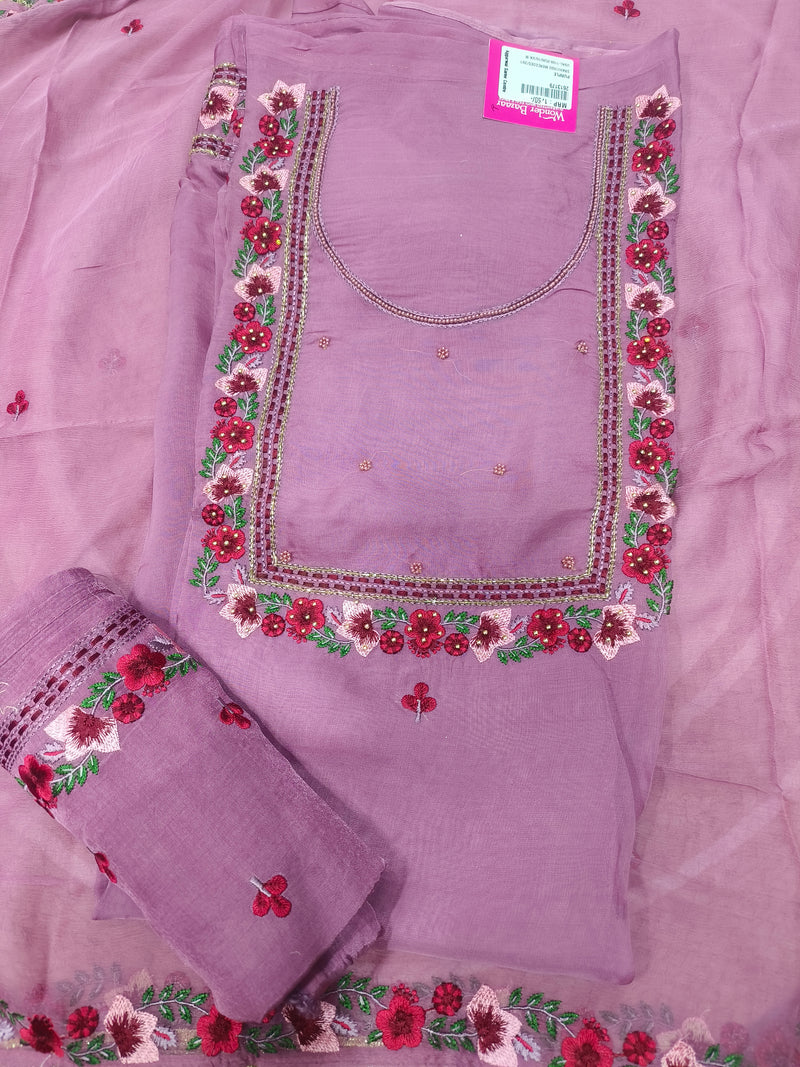 Elegant Sky Blue Floral Embroidered Unstitched Salwar Suit Set