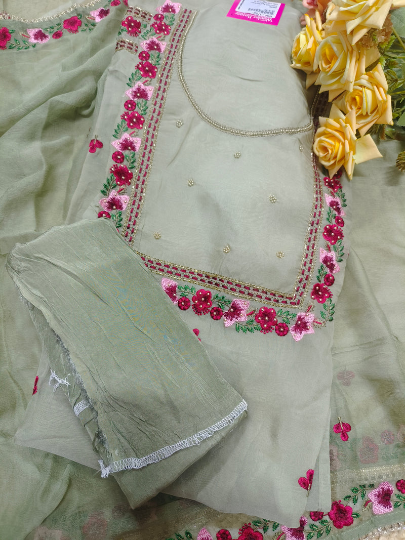 Elegant Sky Blue Floral Embroidered Unstitched Salwar Suit Set