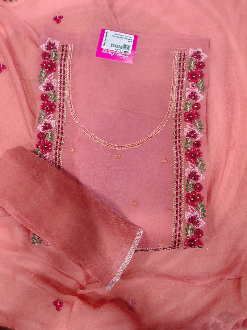 Elegant Sky Blue Floral Embroidered Unstitched Salwar Suit Set
