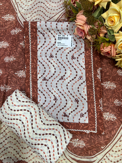 Chic Brown Printed Cotton Unstitched Salwar Suit Material