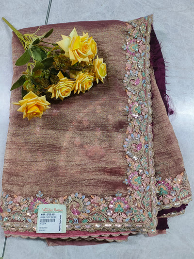 Luxurious Mauve Shimmer Saree with Multi-Color Sequin Border