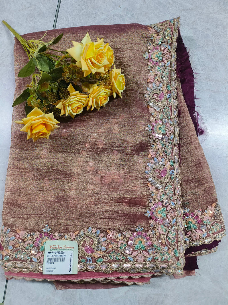 Luxurious Mauve Shimmer Saree with Multi-Color Sequin Border