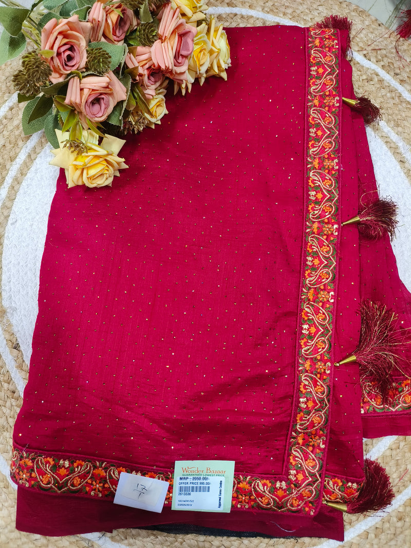 Dazzling Maroon Sequin Saree with Vibrant Embroidered Border