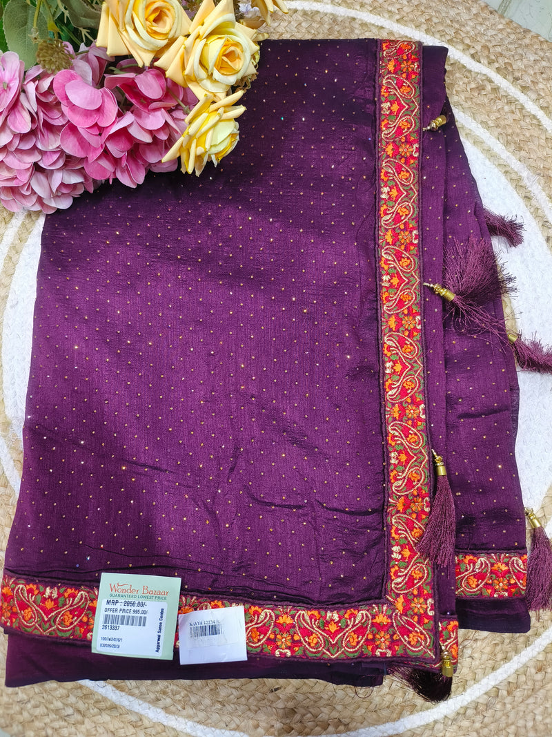 Dazzling Maroon Sequin Saree with Vibrant Embroidered Border