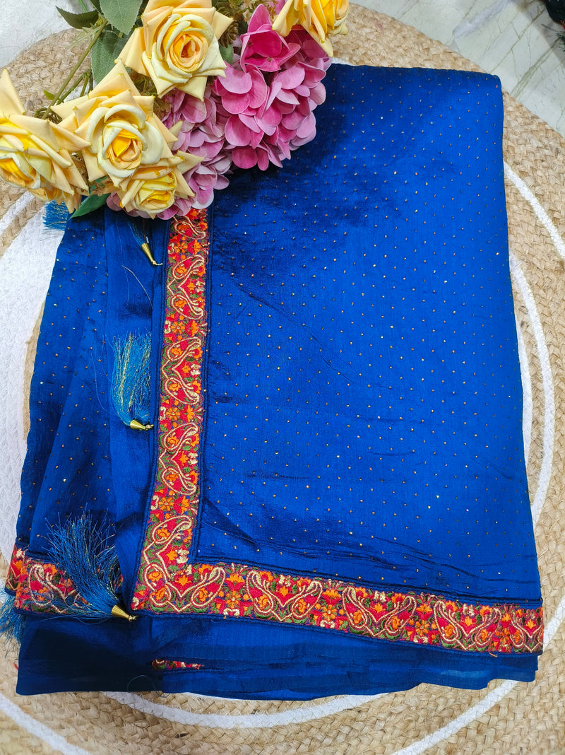 Dazzling Maroon Sequin Saree with Vibrant Embroidered Border