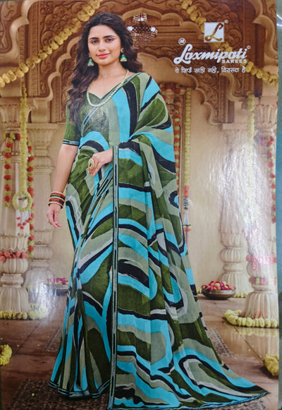 Chic Multi-Color Abstract Printed Georgette Saree