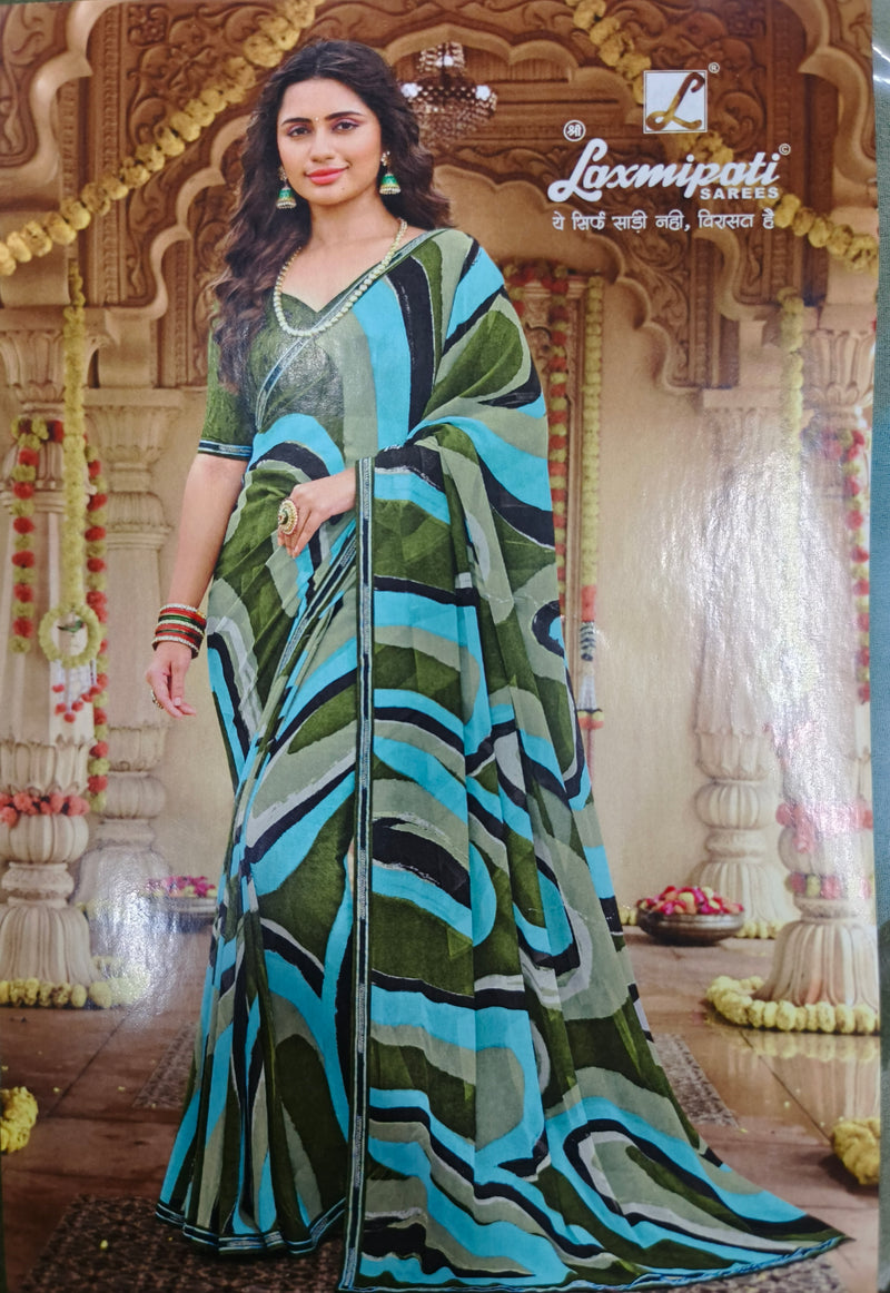 Chic Multi-Color Abstract Printed Georgette Saree