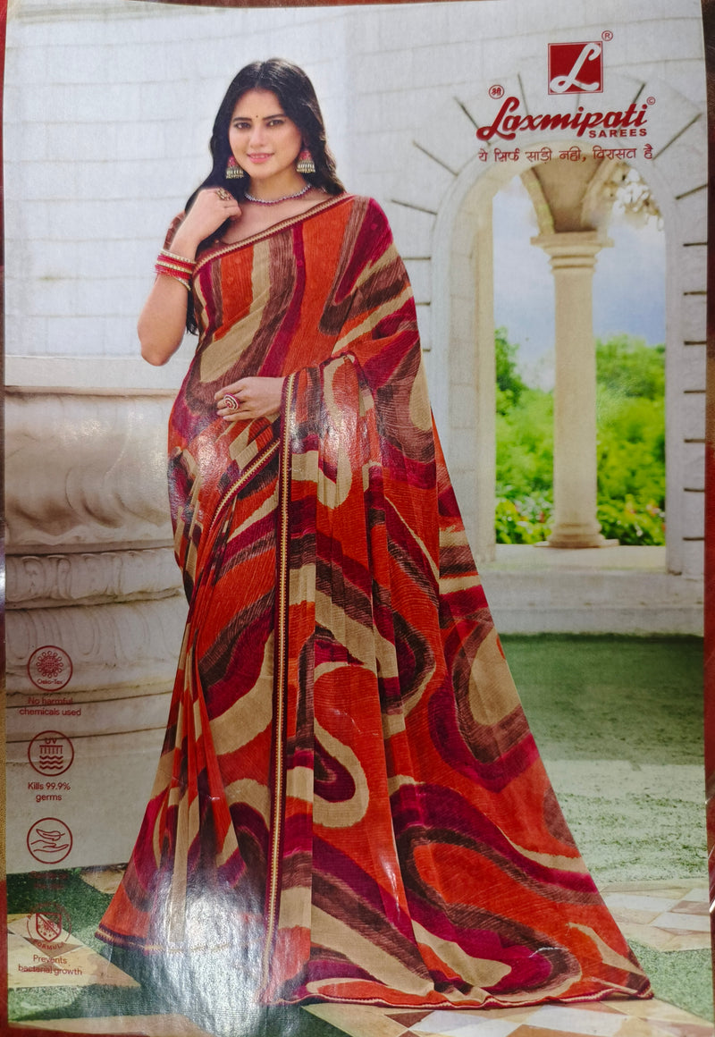Elegant Rust & Maroon Abstract Georgette Saree with Embellished Border
