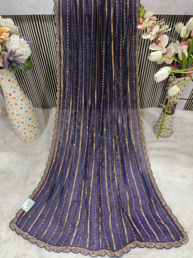 Sparkling Firozi Sequin & Zari Work Georgette Saree