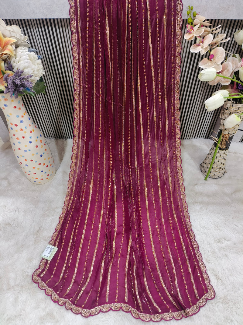 Sparkling Firozi Sequin & Zari Work Georgette Saree