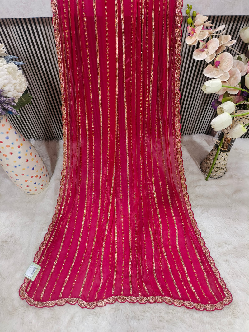 Sparkling Firozi Sequin & Zari Work Georgette Saree