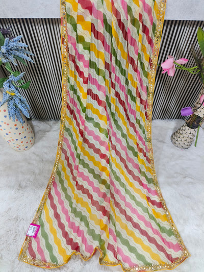 Radiant Yellow Multi-Color Striped Georgette Saree with Sequin Border