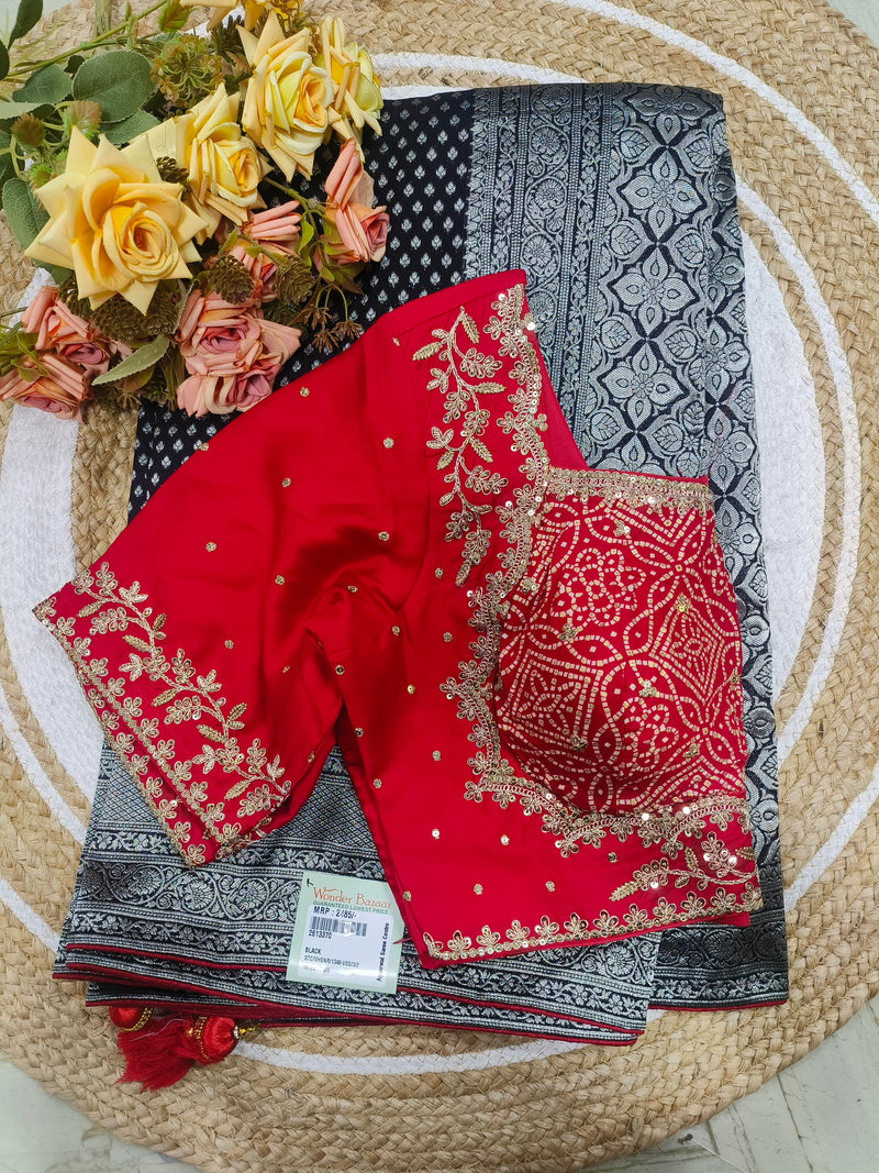 Elegant Pink Woven Saree with Embroidered Contrast Blouse