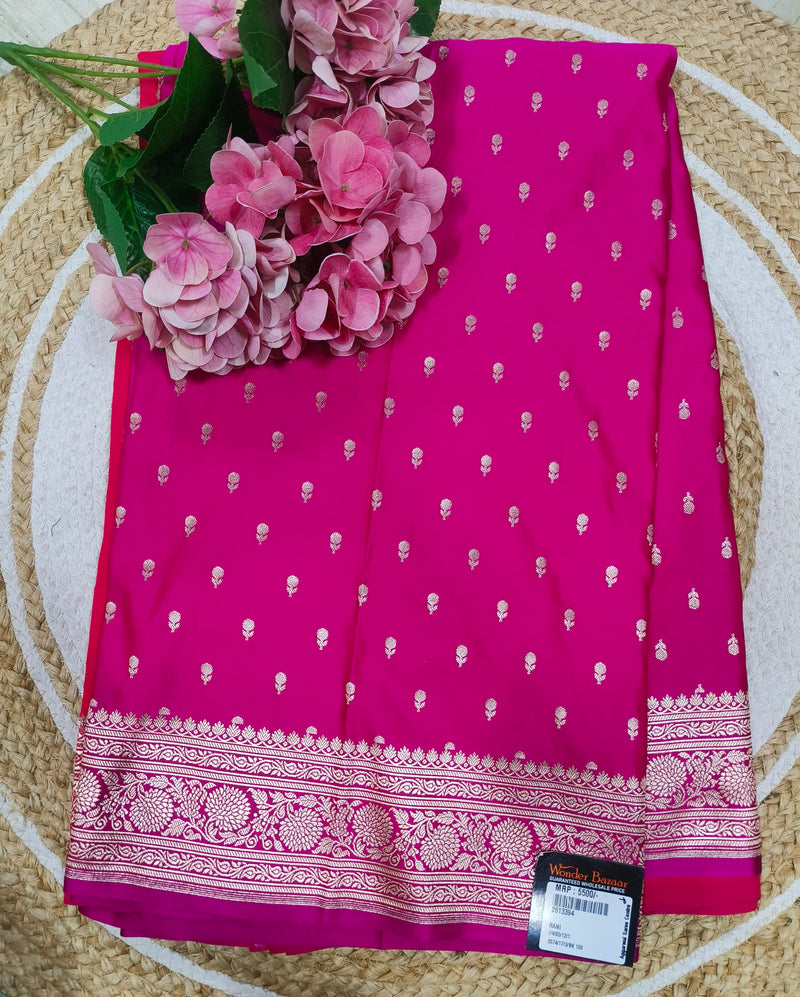 Exquisite Rani Pink Banarasi Silk Saree with Golden Zari Motifs