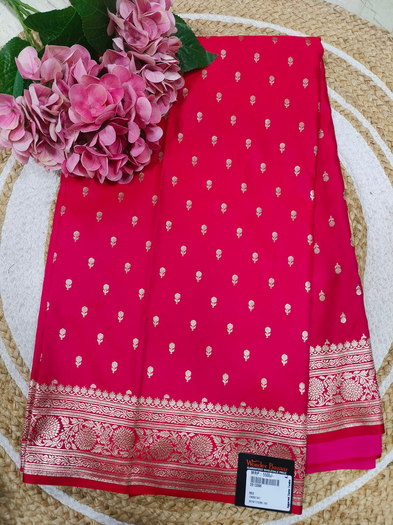 Exquisite Rani Pink Banarasi Silk Saree with Golden Zari Motifs