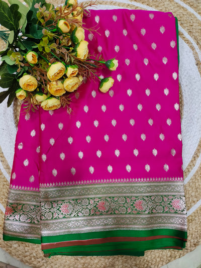 Opulent Rani Pink Banarasi Silk Saree with Silver Zari Weave