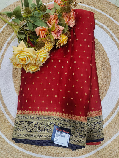 Regal Red Art Silk Saree with Golden Zari Buti & Border