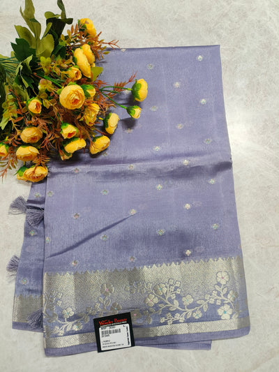Sophisticated Light Purple Silk Saree with Floral Silver Zari