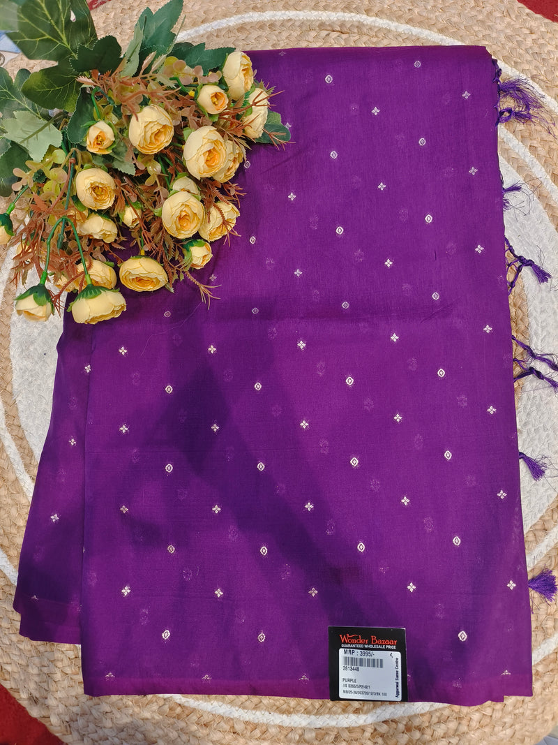 Regal Purple Art Silk Saree with Elegant Buti Motifs & Tassels