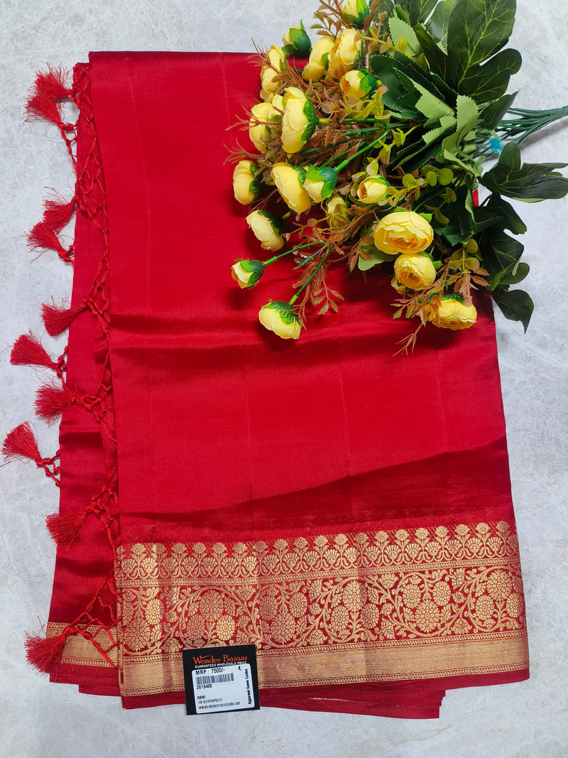 Radiant Rani Pink Silk Saree with Classic Gold Zari Border