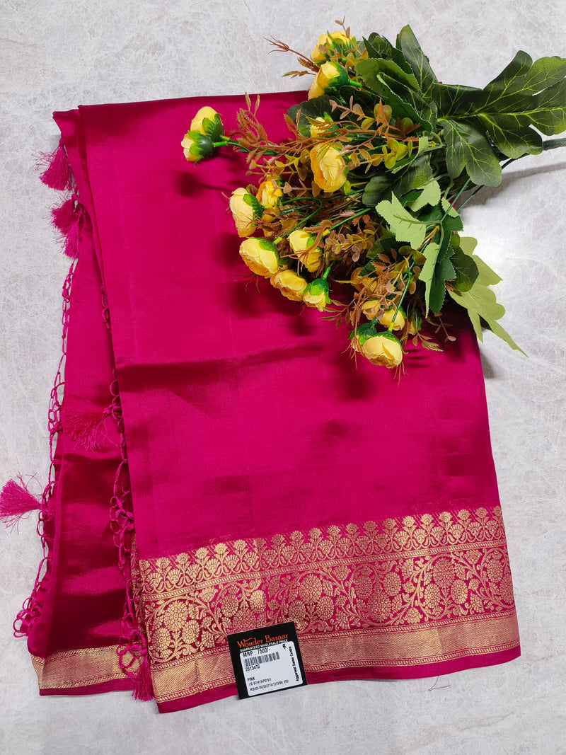 Radiant Rani Pink Silk Saree with Classic Gold Zari Border