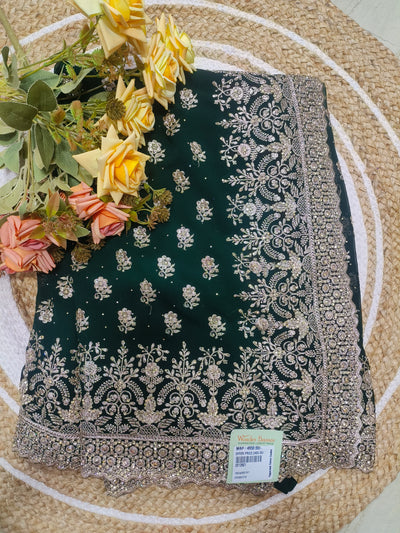 Opulent Emerald Green Sequin Saree with Intricate Threadwork