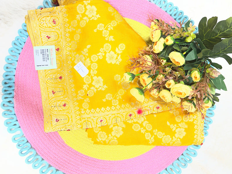 Radiant Sunshine Yellow Floral Georgette Saree with Zari Border