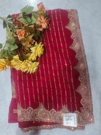 Grand Maroon Fancy Saree with Embellished Border & Zari Work