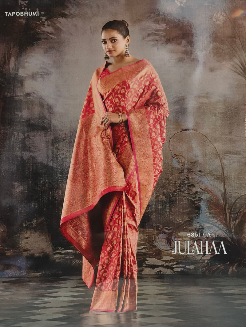 Exquisite Rani Pink Banarasi Silk Saree with Intricate Gold Zari Jaal