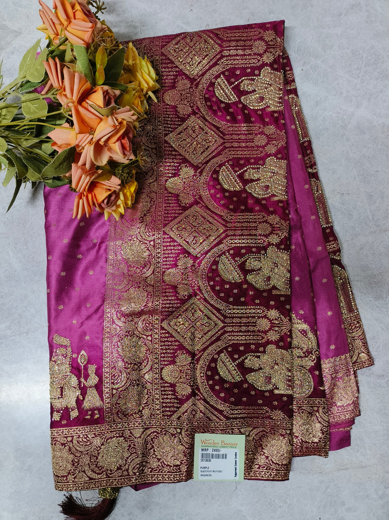 Royal Purple Fancy Saree with Ornate Traditional Embroidery