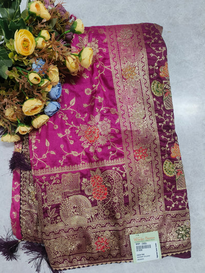 Exquisite Onion Pink Banarasi Silk Saree with Traditional Gold Zari Work