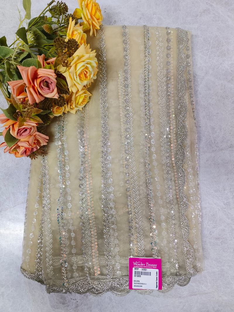 Lavender Fancy Saree with Shimmering Sequin Stripes