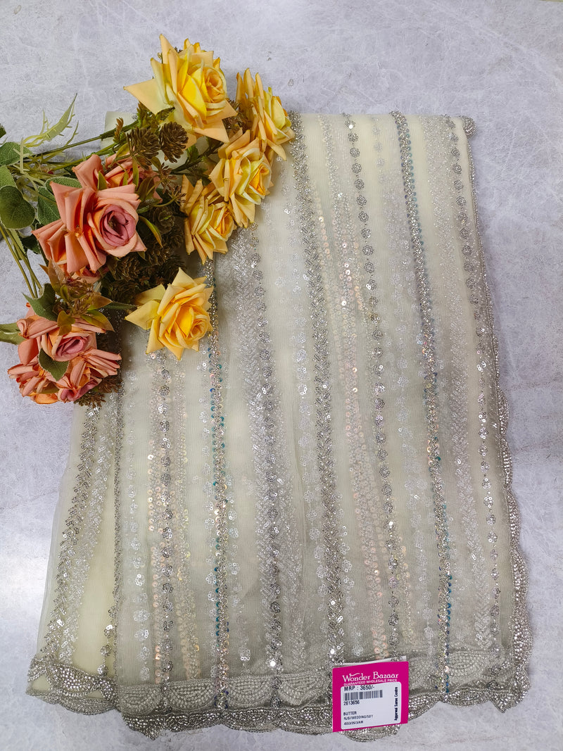 Lavender Fancy Saree with Shimmering Sequin Stripes