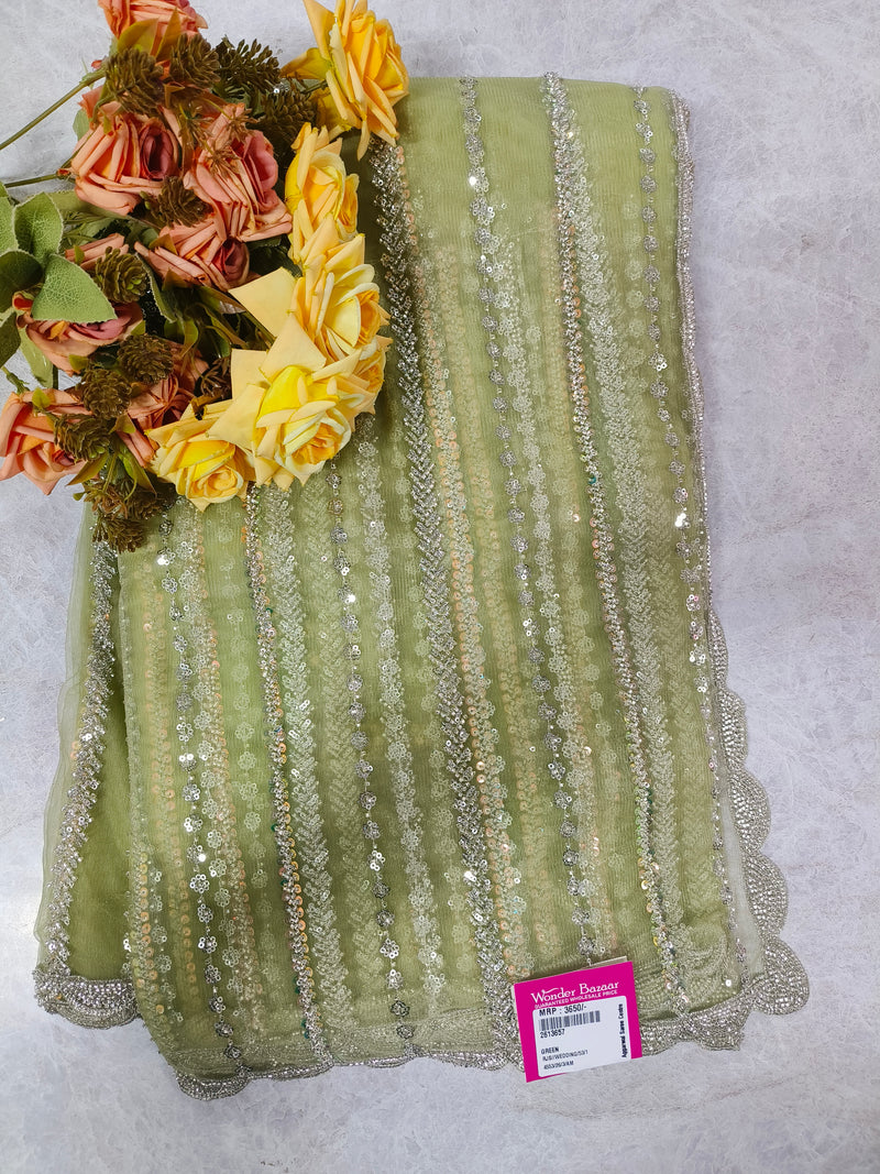 Lavender Fancy Saree with Shimmering Sequin Stripes