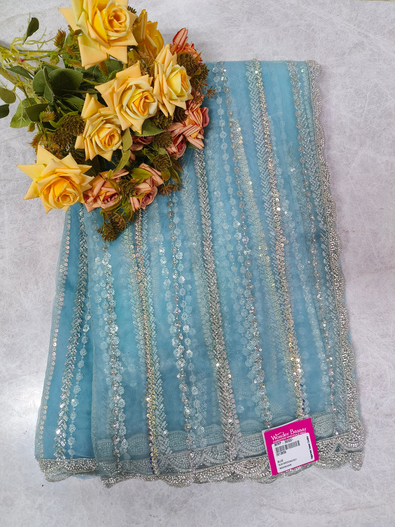 Lavender Fancy Saree with Shimmering Sequin Stripes
