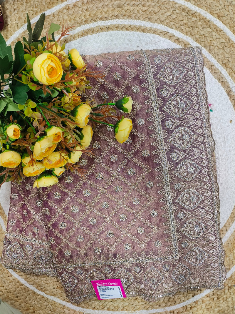 Enchanting Purple Georgette Saree with Golden Sequin Embroidery