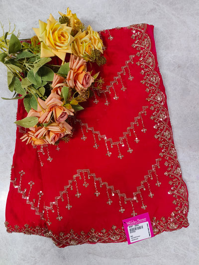 Royal Red Embellished Georgette Festive Saree