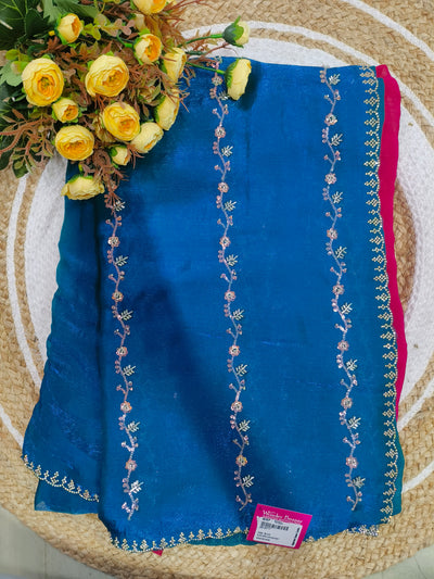 Elegant Teal Blue Georgette Saree with Shimmering Sequence Work