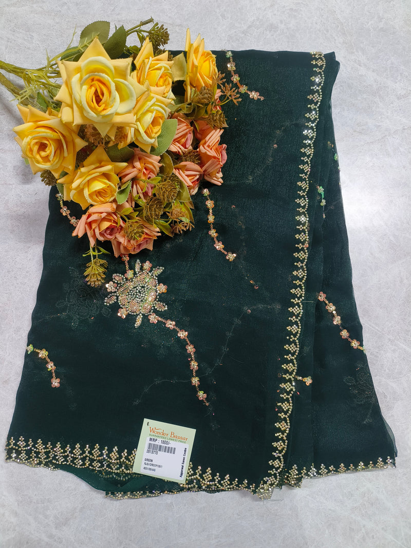 Elegant Green Fancy Saree with Delicate Sequin Accents