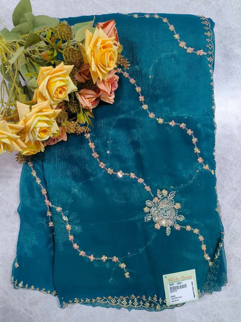 Elegant Green Fancy Saree with Delicate Sequin Accents