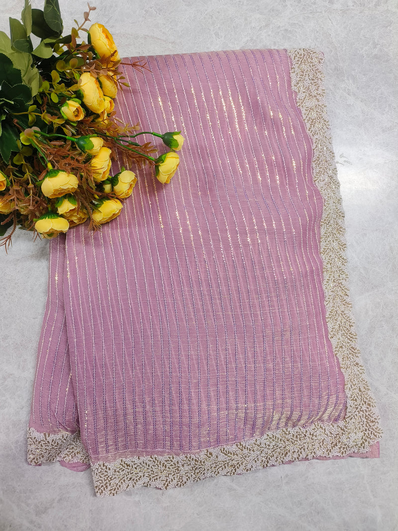 Serene Powder Blue Fancy Saree with Delicate Beaded Border